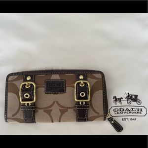 Coach Brown Signature Buckle Zip Around Wallet